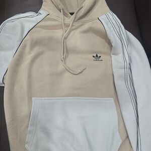 Adidas Men's Tan and White Hoodie